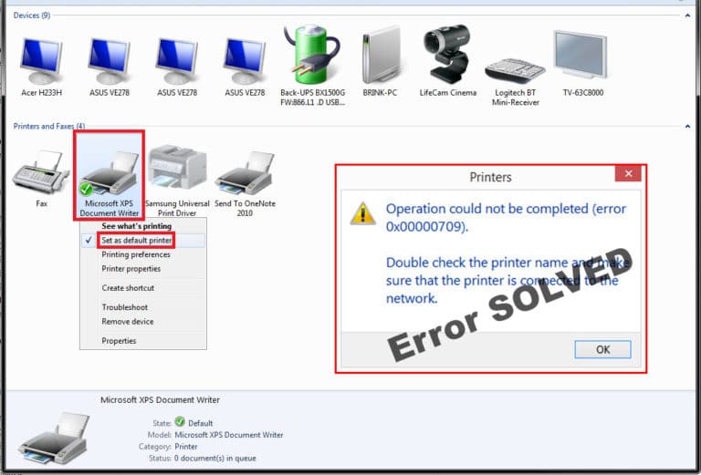 [Solved] Operation Could Not be Completed Error 0×00000709 Printer Issue