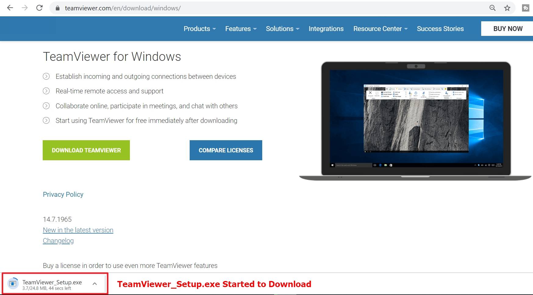windows 7 start teamviewer client