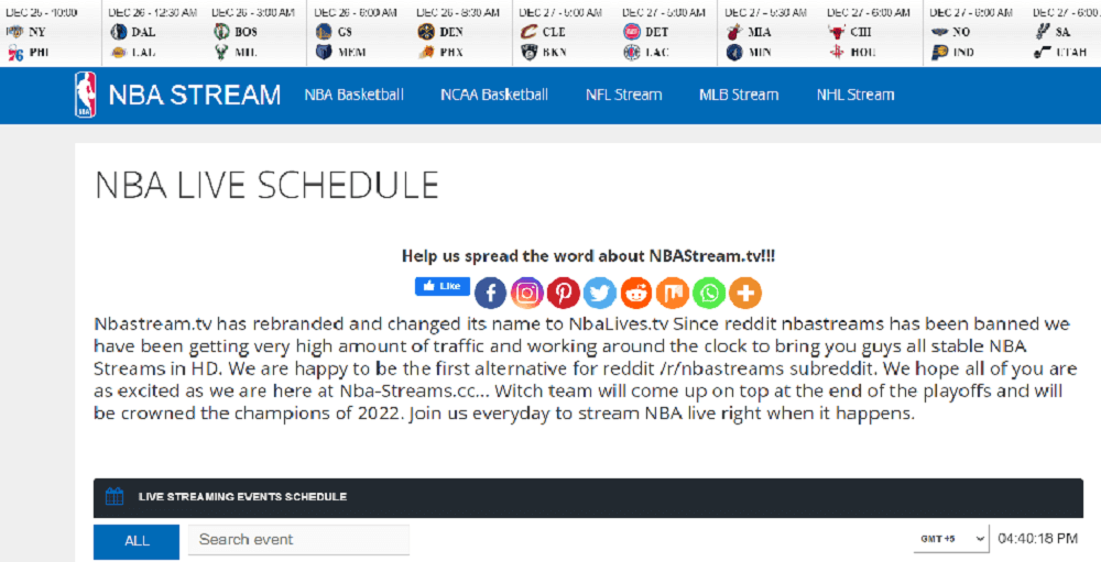 NBA Live Streams and Schedules